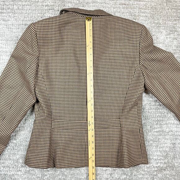 VTG Y2K Liz Claiborne Tan Black Houndstooth Wool Blazer Sz 12 Academia Business - Picture 8 of 13